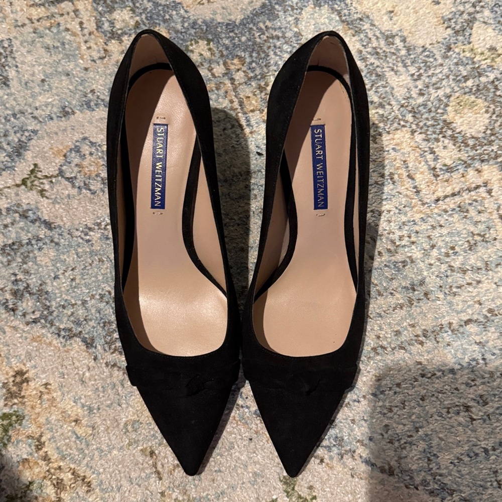 Stuart Weitzman Suede Fontaine Bow Pump Black Size 7 1/2